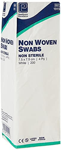 Premier 1915 Non-Sterile Non-Woven Swabs 4 Ply 7.5 cm x 7.5 cm White Paper Packs (Pack of 200)