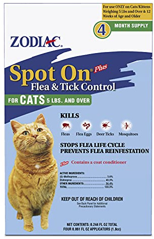 Zodiac Spot On Flea & Tick Prevention for Cats 5 lbs and Over, 4 Pack