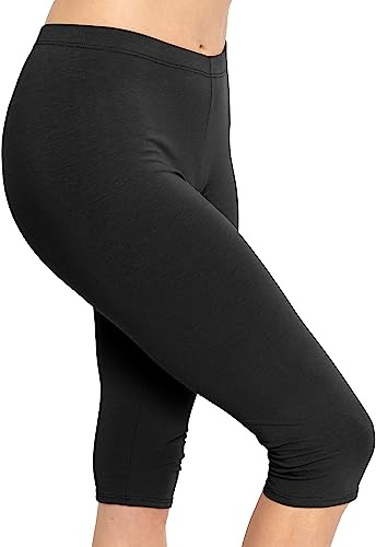 STRETCH IS COMFORT Women's Cotton Knee Length Leggings Black Large