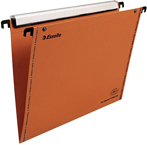 Esselte VGM VisioPlus - Dossiers Suspendus A4 Verticaux, Capacité 100 Feuilles, Fond en V, Entraxe 330 mm, Porte-Étiquette XL Intégré, Lot de 25, Orange, 49939