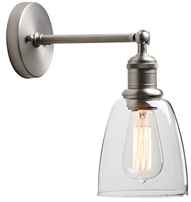 Yosoan Glocken-Klar Glas Wandleuchten Vintage Industrie Loft-Wandlampen Antik Deko Design Wandbeleuchtung Badezimmerleuchte, Badezimmerlampe, spritzwassergeschützt (Gebürsteter Edelstahl Farbe)