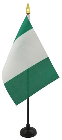 AZ FLAG - Nigeria Table Flag 4'' x 6'' - Nigerian Mini Desk Flag 100% Polyester 15 x 10 cm - Office Mini Banner with 10'' Pole - Golden Spear