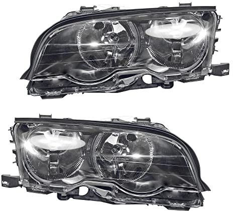 BESTPRICE 2x Hauptscheinwerfer vorne links + rechts glasklare Streuscheibe H7 FF - Frontscheinwerfer mit Stellmotor für Leuchtweiteregulierung, Kompatibel mit BMW 3 Cabriolet (E46), 3 Coupe (E46)