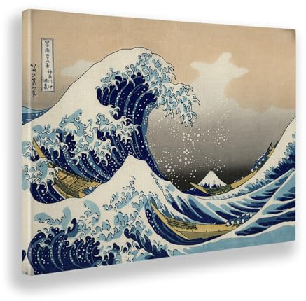 Giallobus - Gemälde - Hokusai - Die große Welle von Kanagawa - Leinwand mit Standardrahmen - 140x100 - Bereit zum Aufhängen - Moderne Gemälde für zu Hause