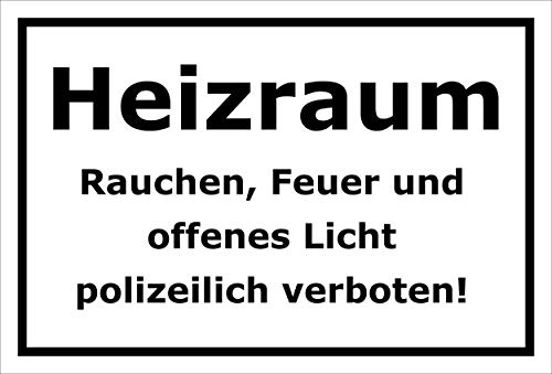 Melis-Folienwerkstatt Schild Heizraum - Rauchen, Feuer verboten – 15x10 cm – 3mm Aluverbund – mehrere Größen/Materialien