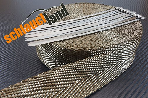 Schlauchland 10m Basalt Hitzeschutzband 50mm 1400°C + 10 Kabelbinder Auspuffband Thermoband Krümmerband Heat Wrap Basaltfaser Isolierband Hitzeschutz