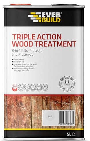 Everbuild LJUN05 Triple Action (Kills, Protects and Preserves) Wood Treatment, Clear, 5 Litre