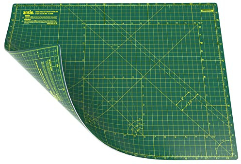 ANSIO Craft Cutting Mat Self Healing A2 Double Sided 5 Layers - Quilting, Sewing, Scrapbook, Fabric & Papercraft - Imperial/Metric 22.5 Inch x 17 Inch / 59cm x 44cm - Green/Green