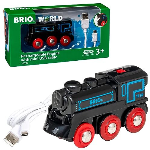 BRIO World - 33599 Akku Lok mit Mini USB - Wiederaufladbare Lokomotive - Batteriebetriebener Spielzeugzug für Kinder ab 3 Jahren