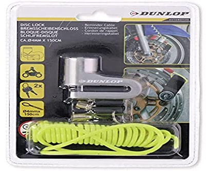 Dunlop Automotive Lucchetto per Disco del Freno per Moto, Diametro 4 mm, con Cavo di promemoria, 1,5 m, per Moto e Bicicletta