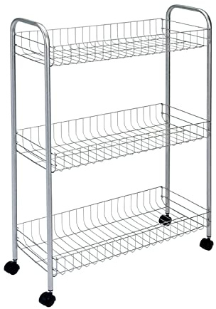 Metaltex Slim Deluxe 3-Tier Trolley with Wheels - Multipurpose Storage Cart for Smaller Spaces in the Home including Kitchen, Bathroom, Office and Garage - Polytherm Metallic, 56 x 23 x 84 Centimetres