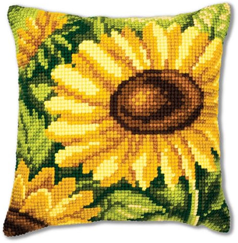 Vervaco Kreuzstich Stickpackungen Kissen Stickerei Set Anfänger Vorgedruckt Sonnenblume DIY Set Kreativ Set Für Erwachsene Dekoratives Kissen ca. 40 x 40 cm Bastelset Handwerker Haus Dekoration