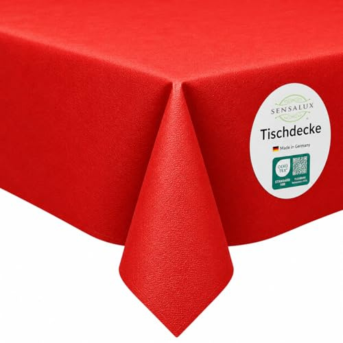 Sensalux Vlies Tischdecke 1 x 2,5 m, Rot, abwaschbar | wasserabweisend, stoffähnliche Tischdecke, OEKO-TEX, Party Geburtstag Hochzeit Catering Event