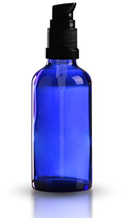 3 x Blauglasflasche 50ml inkl. Pumpverschluss DIN 18mm schwarz (geeignet für alle wässrigen und fließfähigen Flüssigseifen und Cremeseifen mit Einer Viskosität von 1.000-10.000 CPS Centipoise)