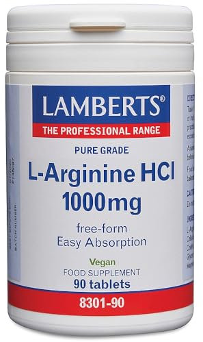 Lamberts L-Arginine HCl 1000mg 90 Tablets – Free-Form Amino Acid – Highly Absorbable – Vegan