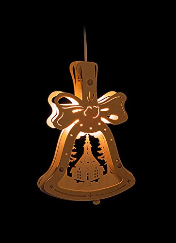 Erzgebirgsstübchen Fensterbild Seiffener Kirche in Glocke beleuchtetes Fensterbild aus Holz Weihnachtsdeko Weihnachten