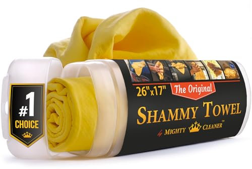 Chiffon Chamois de qualité supérieure pour séchage de Voiture – 66 x 43,2 cm – Serviette Shammy réutilisable Super absorbante pour Voiture + Tube de Rangement – Serviette Anti-Rayures pour Voiture