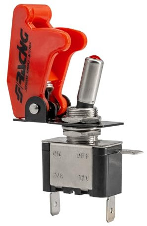 Simoni Racing ISR/1-L Interruttore Universale con Led, Interruttore a Levetta, Interruttore a Bilanciere, Starter a Due Vie, Rosso con Led Rosso