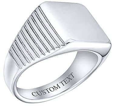 Bling Jewelry Personalized Mens Cubic Zirconia CZ Accent Engrave Monogram Initial Statement Square Signet Ring For Men Silver Tone Stainless Steel Custom Engraved