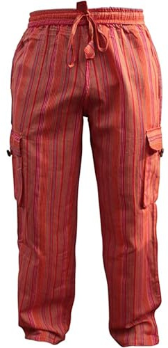 SHOPOHOLIC FASHION Unisex flerfärgade ränder vida ben sidficka hippy byxa, Rödbrun, M
