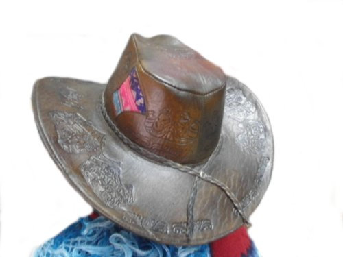Alpakaandmore Damen Handgearbeiteter verziertet Cowboy Lederhut Rindleder Mantastoff Design (L)