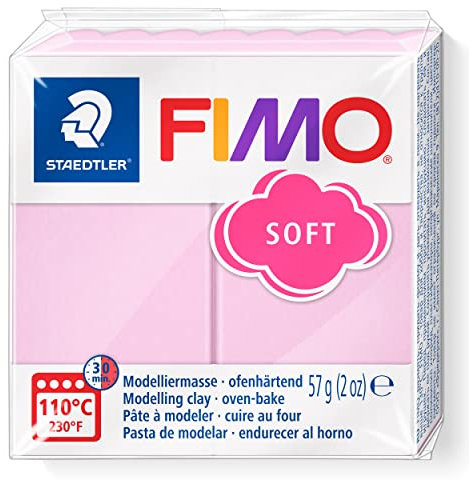 STAEDTLER ofenhärtende Modelliermasse FIMO soft, rose, weich und geschmeidig, speziell für Einsteiger und Hobbykünstler, Normalblock 57g, 8020-205
