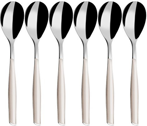 BUGATTI, Glamour, Lot de 6 cuillères à café en Acier Inoxydable 18/10 et poignée Couleur Ivoire, moulure Pro-Tech System, va au Lave-Vaisselle