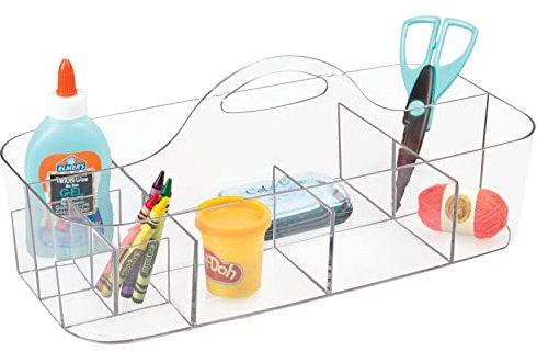 mDesign tragbare Aufbewahrungsbox für Bastelbedarf – Aufbewahrungskorb für Bastelsachen – Ordnungssystem mit Griff als Stifteköcher, Pinselbox oder für Nähzubehör – durchsichtig