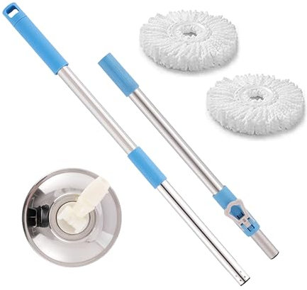 ARSUK Manche à Balai Télescopique 360° Spin Balai Serpillère avec 2 Tête de Balai à Franges de Rechange 100% Microfibre