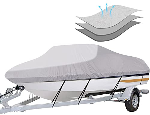 iCOVER Trailerable Boat Cover- 16'-18.5' Heavy Duty Waterproof Tarp Covers with Storage Bag, Fits V-Hull, Fish&Ski, Pro-Style, Fishing, Runabout, Bass Boats, up to 16ft-18.5ft Long X 94 Wide
