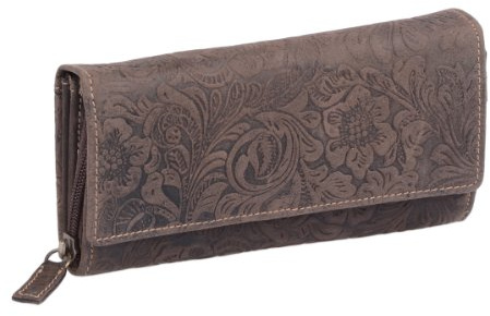 LEAS Große Damenlangbörse Natur RFID Schutz Echt-Leder, Dunkelbraun Vintage-Collection