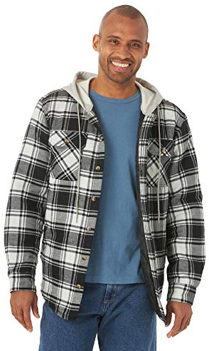 Wrangler Authentics långärmad quiltad flanellskjorta för män med huva, knapp-down skjorta, svart, L