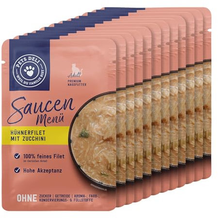 Pets Deli Nassfutter für Katzen Saucen Menü mit Hühnerfilet und Zucchini ohne Zucker und Gluten 12 x 70g