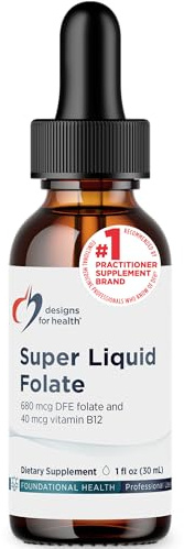 Designs for Health B12 + Folate Drops - Super Liquid Folate with Vitamin B12 as Methylcobalamin - 400mcg Folate + 40mcg Methyl B12 per Drop, Non-GMO + Vegetarian (660 Servings / 1 Fl Oz)