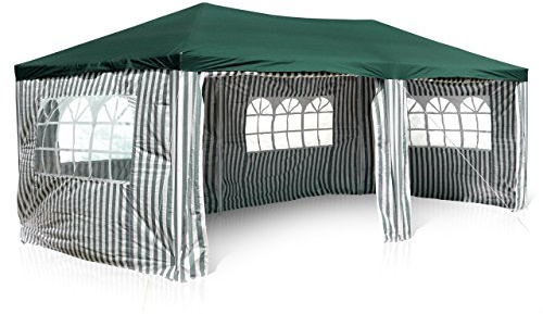 Nexos GM36076 PE-Pavillon Partyzelt mit 4 Seitenteilen und 2 Eingängen für Garten Terrasse Feier oder Fest als Unterstand Plane 110g/m² wasserdicht 3 x 6 m grün