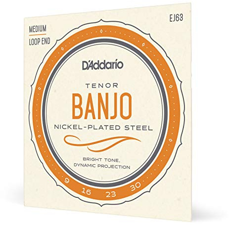 Cuerdas para banjo tenor D'Addario, acero niquelado, EJ63, calibre medio 9-30, juego de 5 cuerdas, paquete de 1
