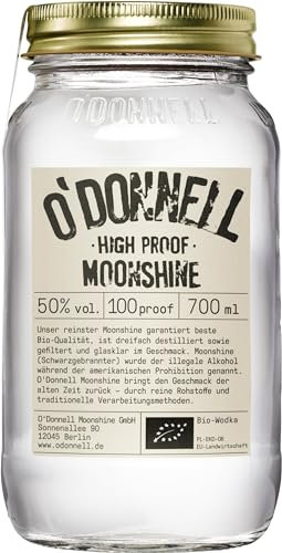 O’Donnell Vodka High Proof – 700ml Moonshine BIO-Vodka mit 50% vol. & dreifacher Destillation – Starker, glasklarer Charakter für echte Moonshiner – Made in Berlin
