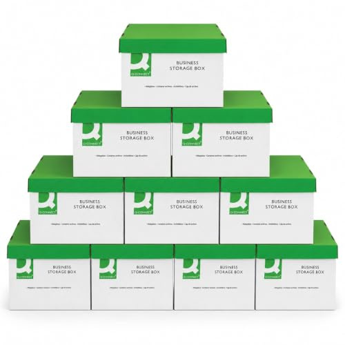 Q-Connect Business Storage Box 335x400x250mm Green and White (Pack of 10) | Heavy Duty with Lids