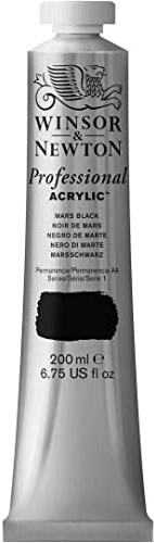 Winsor & Newton 2337386 Professional Acrylfarbe in Künstlerqualität, hohe Farbbrillanz & Deckkraft, Archivqualität, 200ml Tube - Marsschwarz