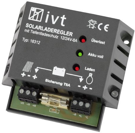 IVT 200032 Solar-Laderegler 12/24V 6/6A im Kunststoffgehäuse Ladegerät für Solarbatterien
