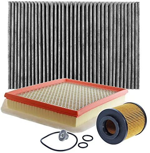 BESTPRICE Inspektionspaket Filterset mit 1x Ölfilter; 1x Luftfilter; 1x Innenraumfilter (Pollenfilter) mit Aktivkohle; 1x Ölablassschraube inkl. Dichtring, KOMPATIBEL MIT - OPEL ASTRA H Kombi (L70)