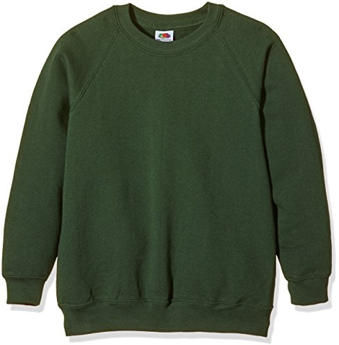 Fruit of the Loom Unisex Kids Raglan Classic Sweater, Bottle Green, 12-13 Years (Manufacturer Size:34)