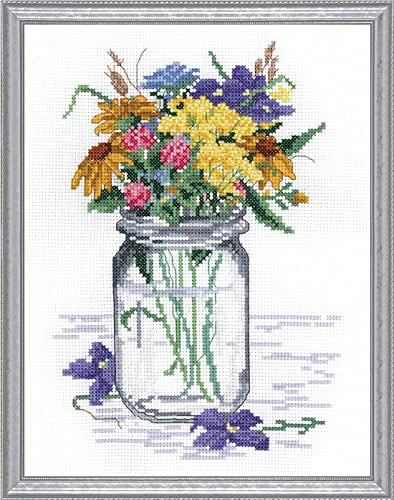 Janlynn Wildflower Jar Counted Cross Stitch Kit, Cotton, Multi-Colour, 20.3 x 25.5 x 0.1 cm
