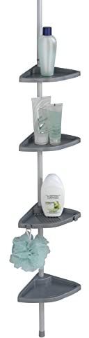 Wenko Estante de ducha telescópico Easy Silver, 4 estantes, 8 ganchos, aluminio, 26 x 78-265 x 19,5 cm, plateado