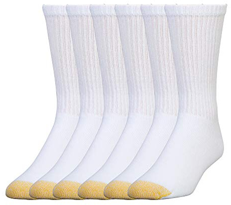 GOLDTOE Men's 656s Cotton Crew Athletic Socks, Multipairs, White (6-Pairs), Large