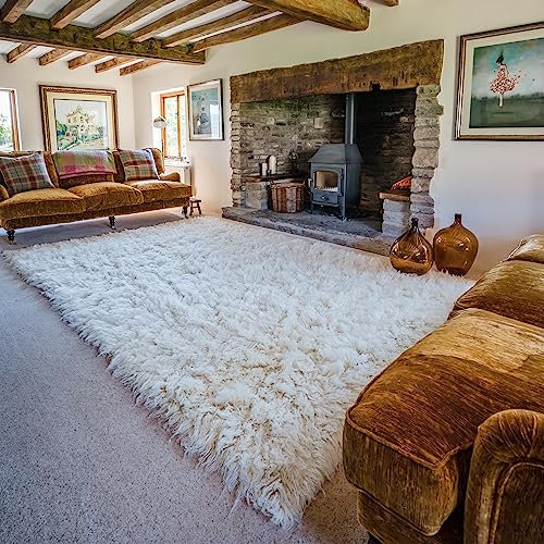 Rughouse Flokati Shaggy Wool Rug, Ivory, Natural Colour (140x200cm)