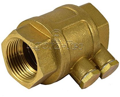 Agora-Tec® Messing Rückschlagventil 1 Zoll IG/IG | 2 Entleerungsschrauben | 1 Stück | Material: Messing | 1 Zoll IG/IG (30,3 mm) | Edelstahlfeder & -dichtplatte | inkl. 2 Entleerungsschrauben