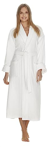 Terry Cloth Bathrobe by BOCA TERRY, Luxury Robe for Women, Plush White Cotton Hotel Spa Robes, Medium/Large