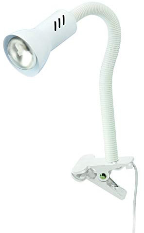 BRILONER - Schreibtischlampe, klemmbar, schwenkbar, Kabelschalter, E14 Fassung, Klemmlampe, Klemmleuchte, Nachttischlampe, Bettlampe, Leselampe Bett, Leselicht, 26cm hoch, Weiß