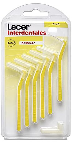 LACER - Cepillo Interdental Angular Fino Pack 6 Unidades, Mango Angulado, Máxima Eficacia, Filamentos Tynex, Cerdas Finas, Previene y Elimina la Placa Bacteriana, Cerdas Suaves